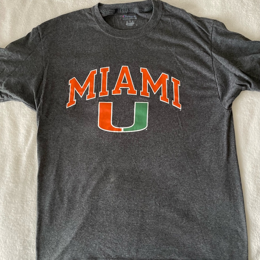 Miami Hurricanes Champion Charcoal Tee with Orange and Green Logo